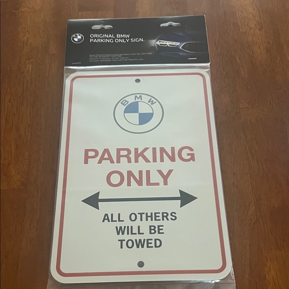 BMW Parking Only Sign with Red and Black Text